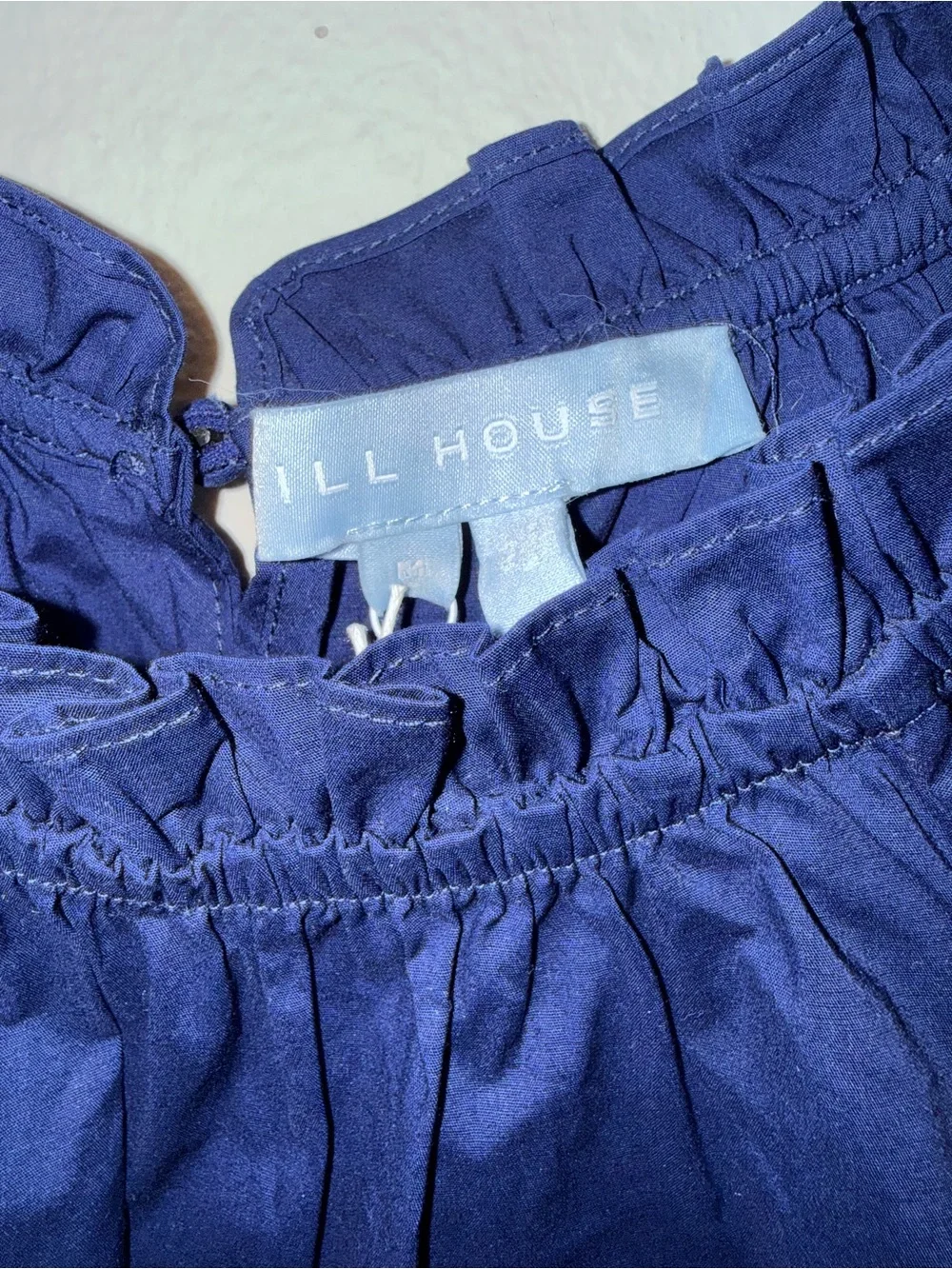 Hill House Navy Ruffle-Neck Puff Sleeve Blouse